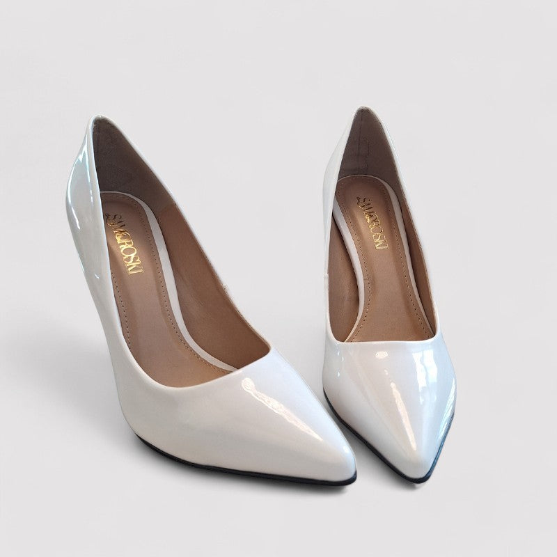 Scarpin Branco Brilhoso Salto 10 cm Emma - Samoroski™