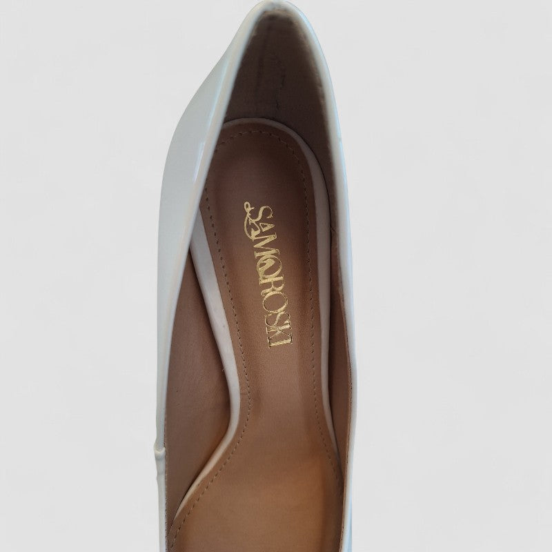 Scarpin Branco Brilhoso Salto 10 cm Emma - Samoroski™