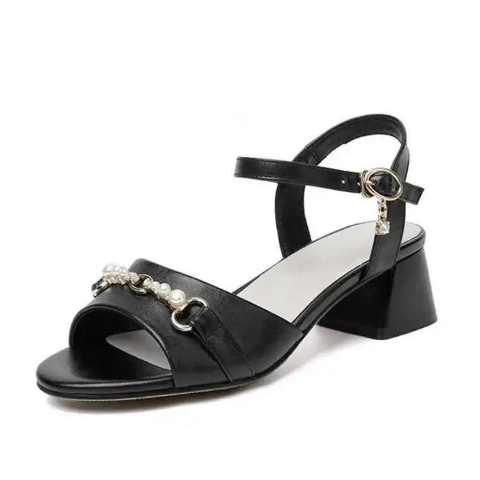 Sandália Feminina de Couro Preto Helena