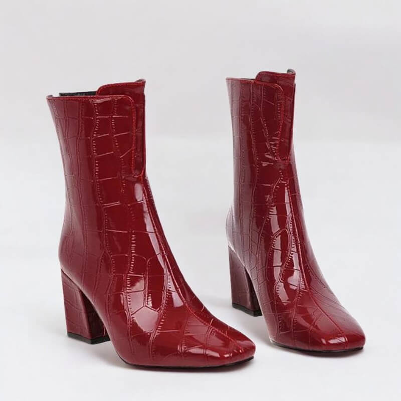 Bota Feminina Vermelho Croco Lívia