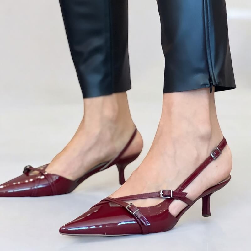 Slingback Feminino de Couro Cereja