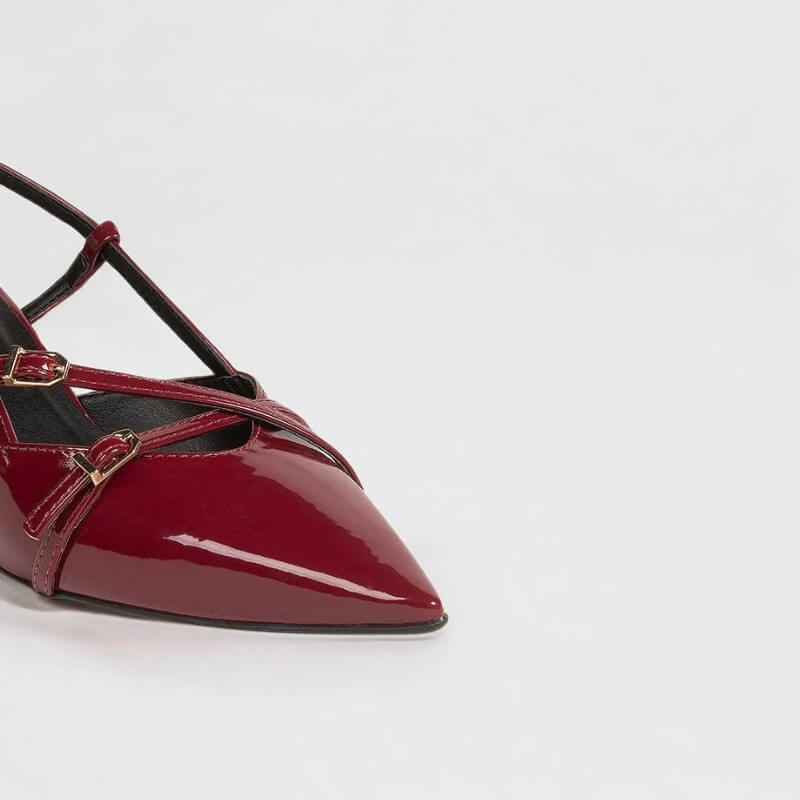 Slingback Feminino de Couro Cereja