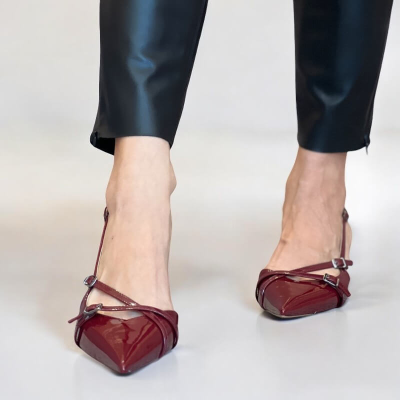 Slingback Feminino de Couro Cereja