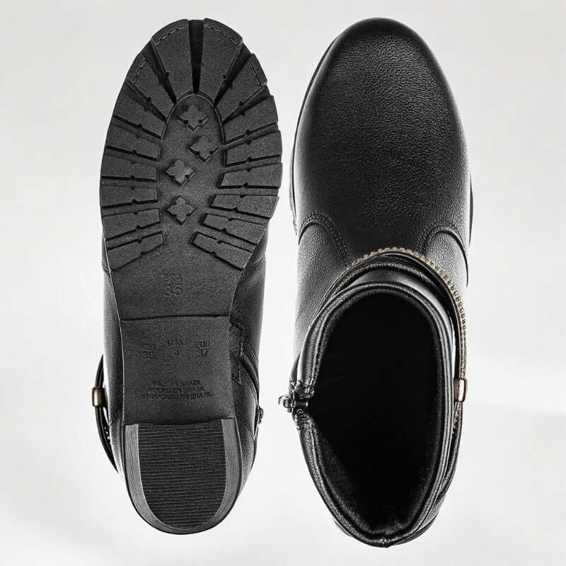 Bota Feminina de Couro Preto Gabriela
