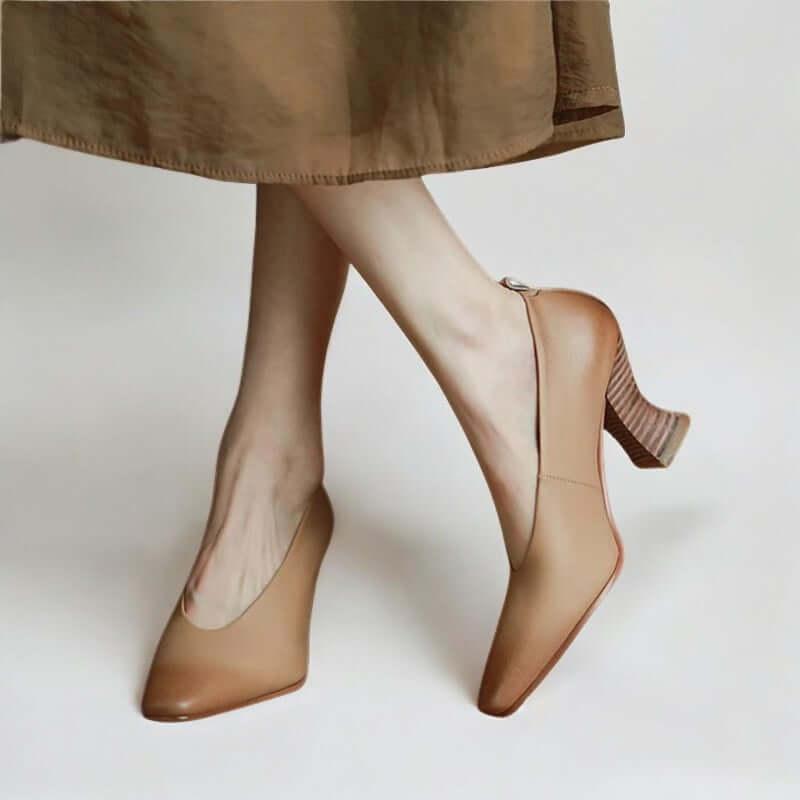 Scarpin Feminino Salto Bloco Apricot Madalena