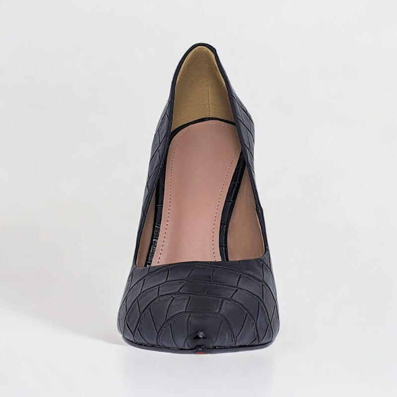 Scarpin Preto Fosco Salto 12 cm Croco