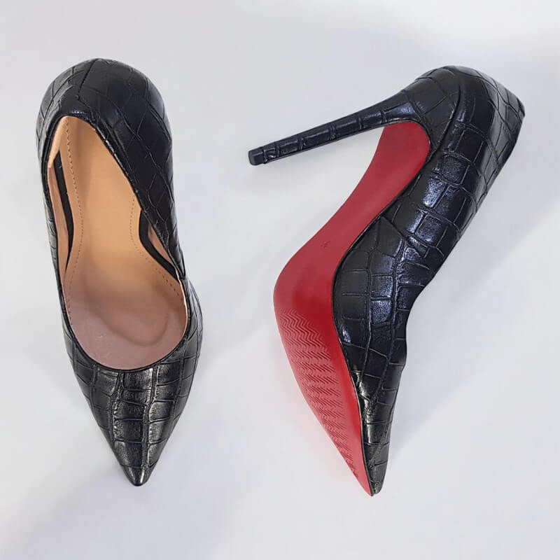 Scarpin Preto Fosco Salto 12 cm Croco