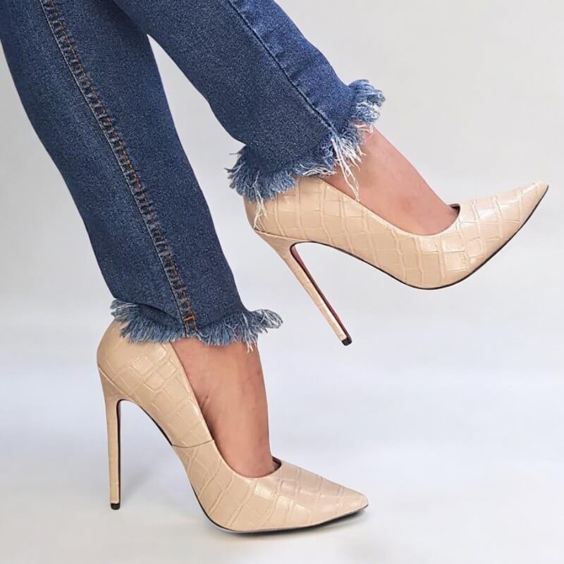 Scarpin Rosê Croco Verniz Salto Alto 12 cm