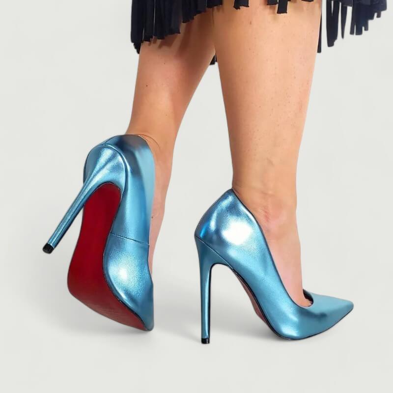 Scarpin Brilhoso Salto Alto 12 cm Blue