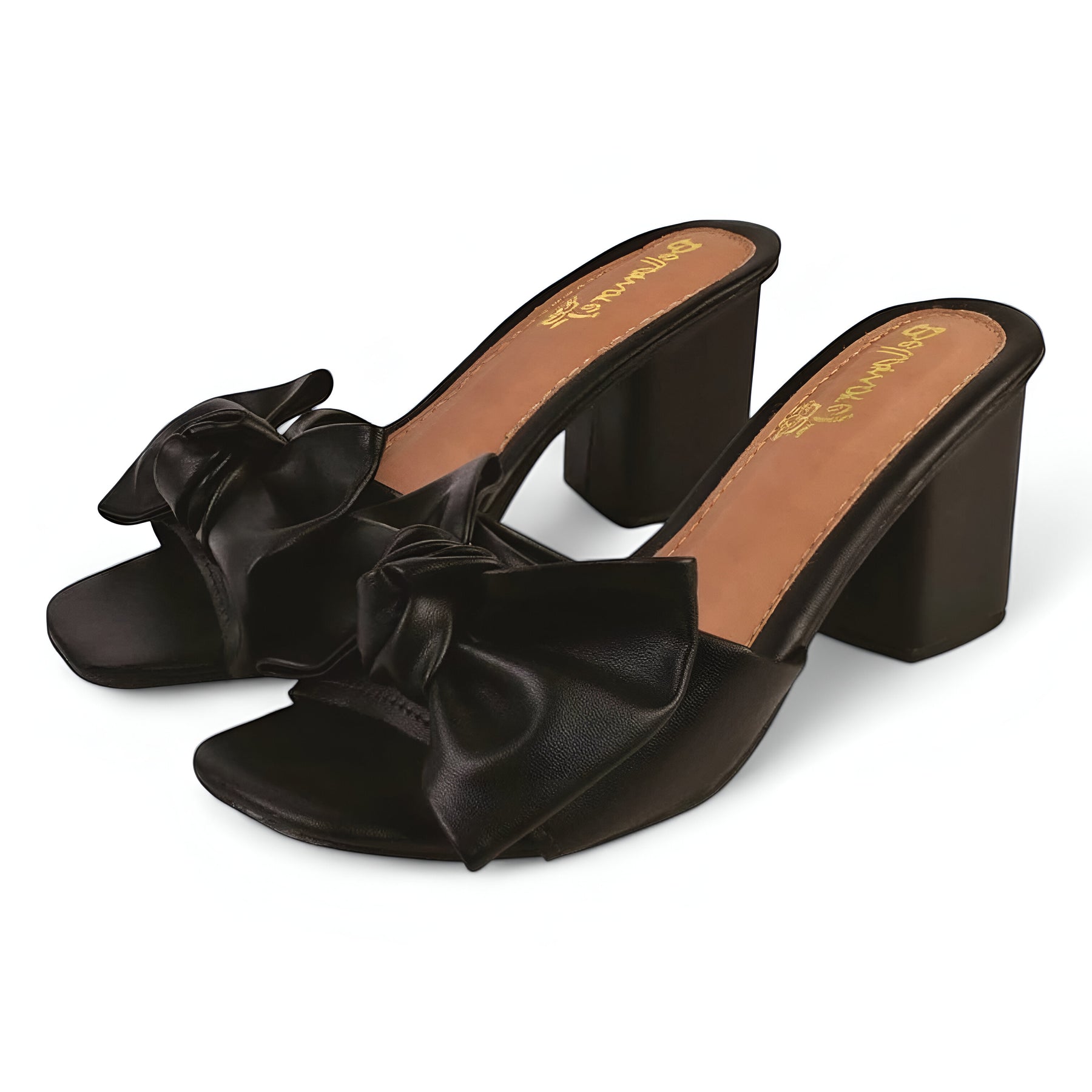 Sandália Feminina Preto Salto Bloco Flor