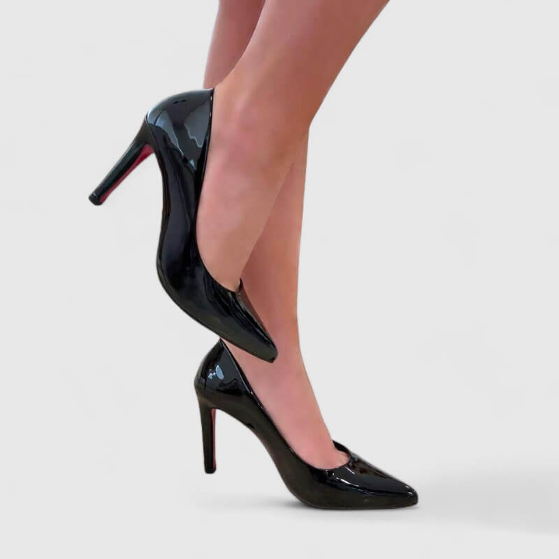 Scarpin Preto 10 cm Sola Vermelha Velvet - Samoroski™
