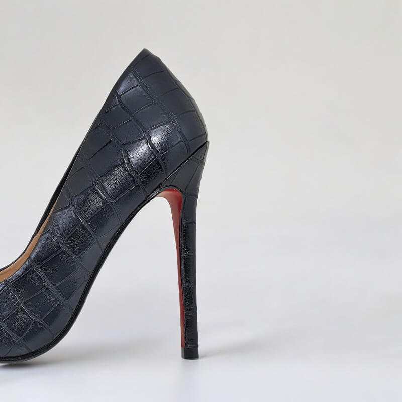 Scarpin Preto Fosco Salto 12 cm Croco