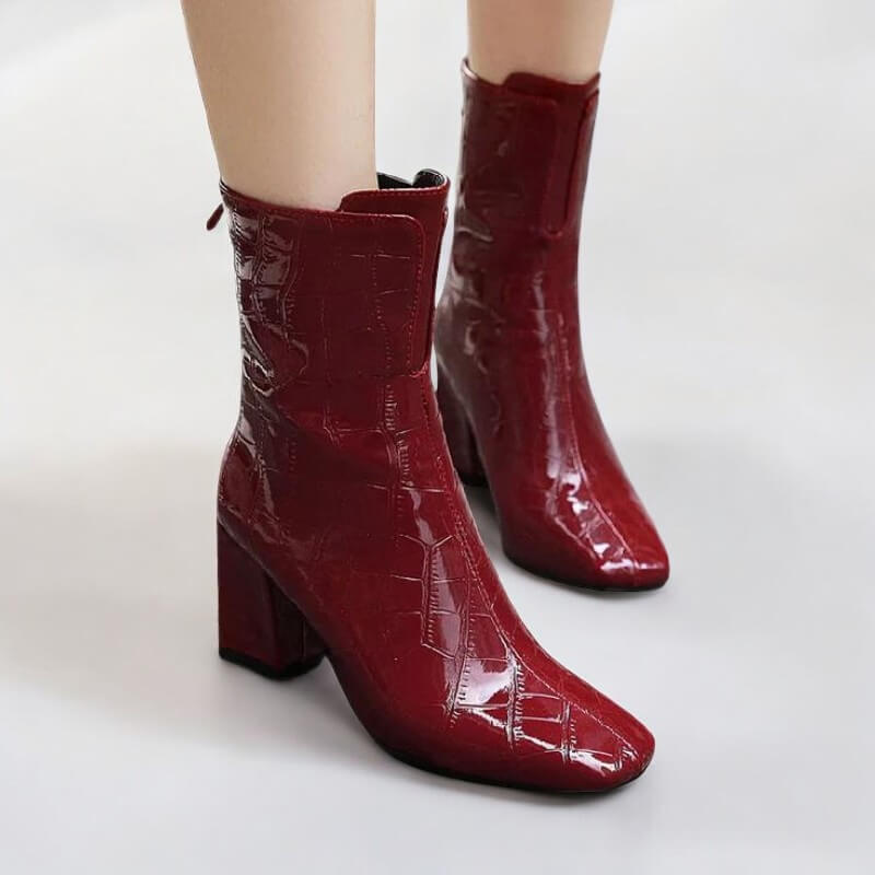 Bota Feminina Vermelho Croco Lívia