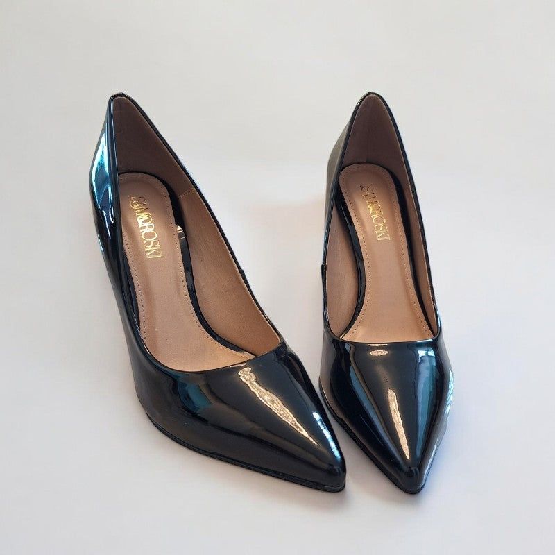 Scarpin Preto Salto 10 cm Sola Vermelha Velvet - Samoroski™