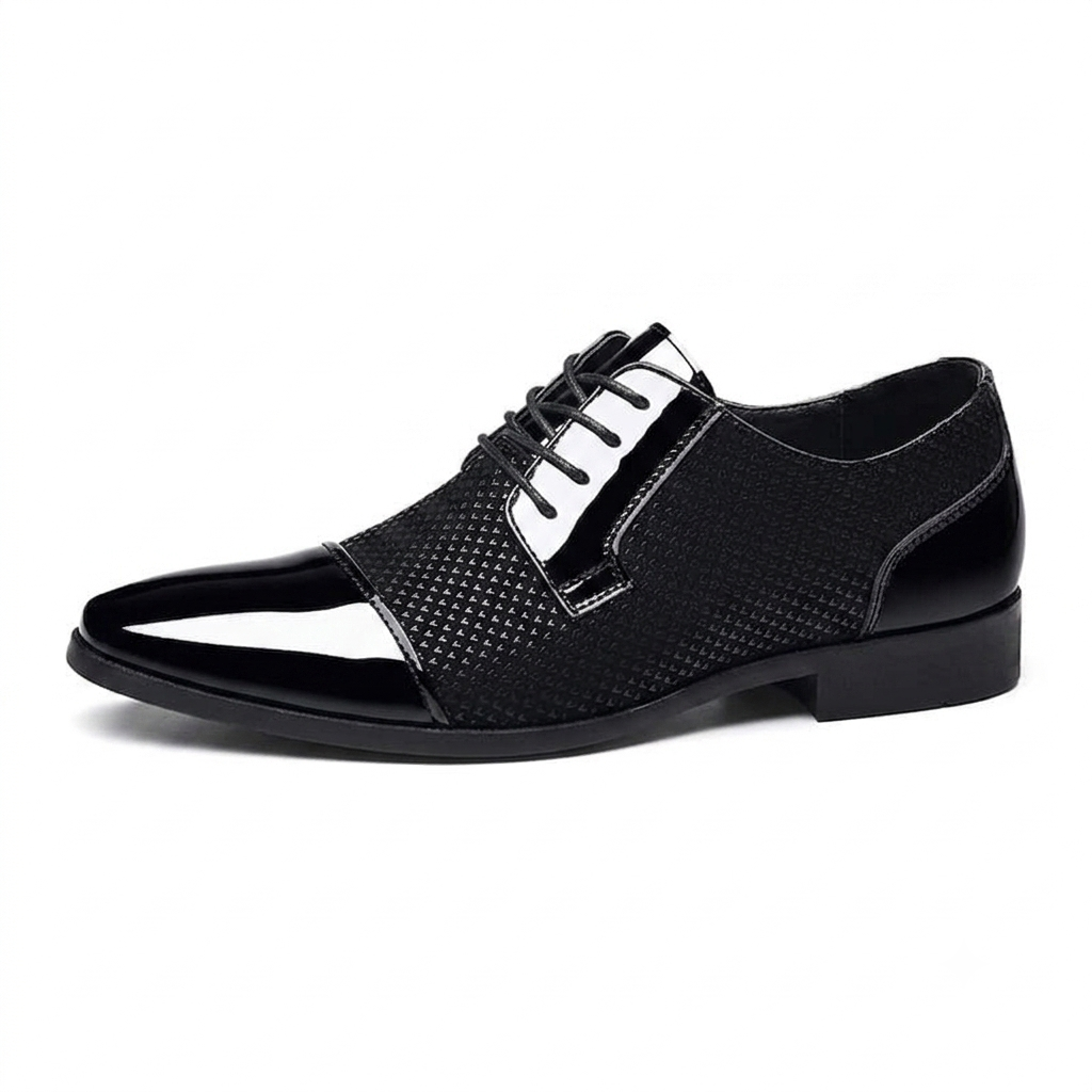Sapato Oxford Masculino Verniz Preto/Azul – Elegância Clássica