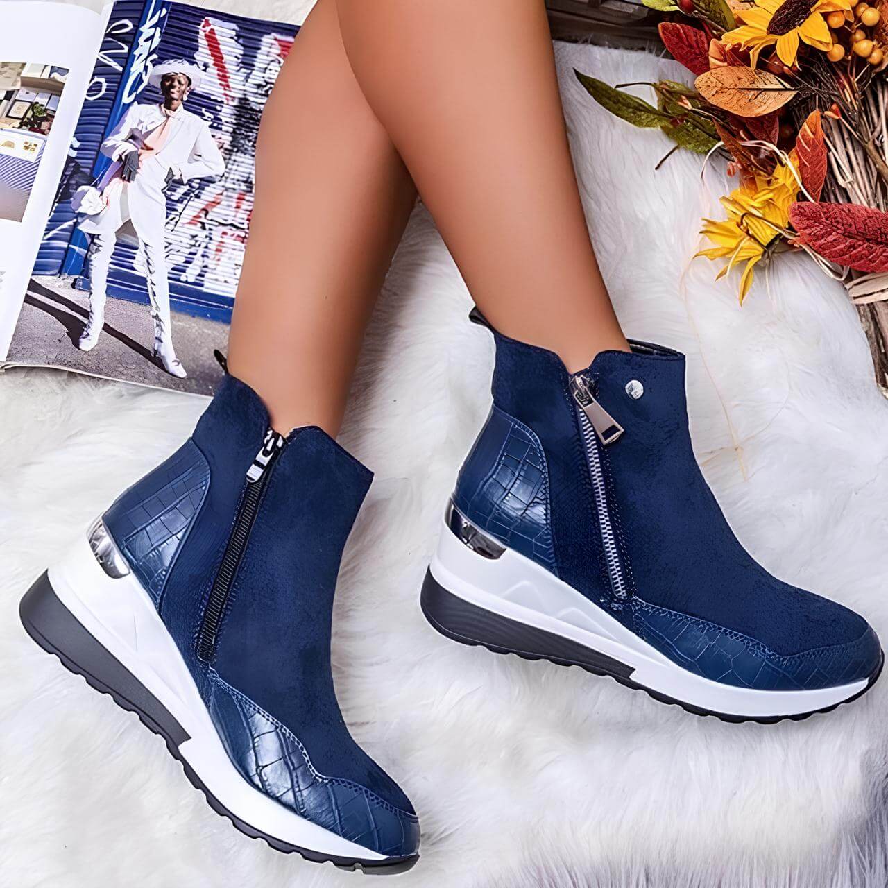 Bota Feminina Camurça Azul Cristine
