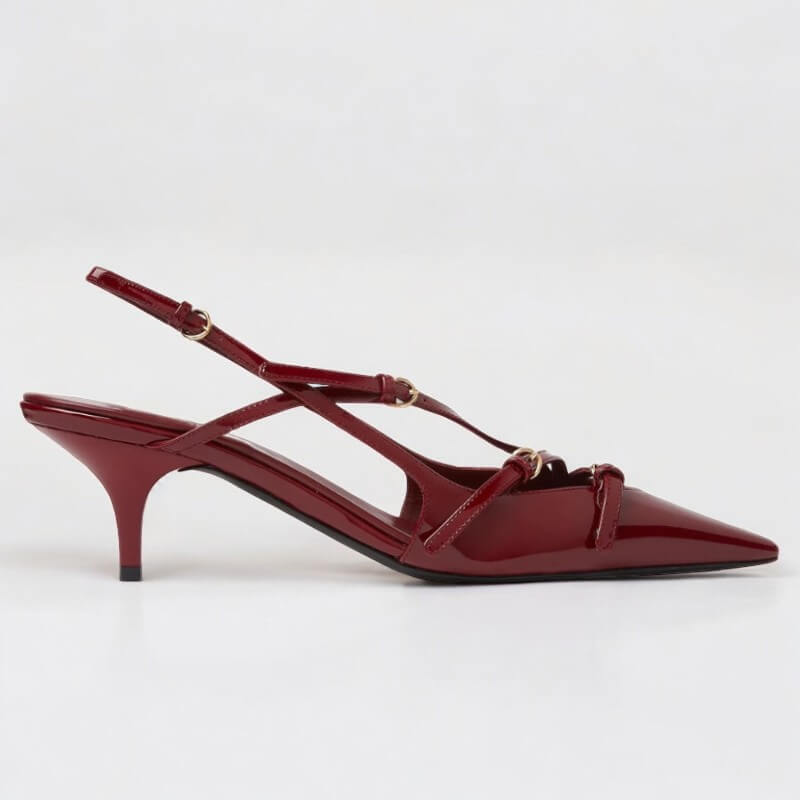 Slingback Feminino de Couro Cereja