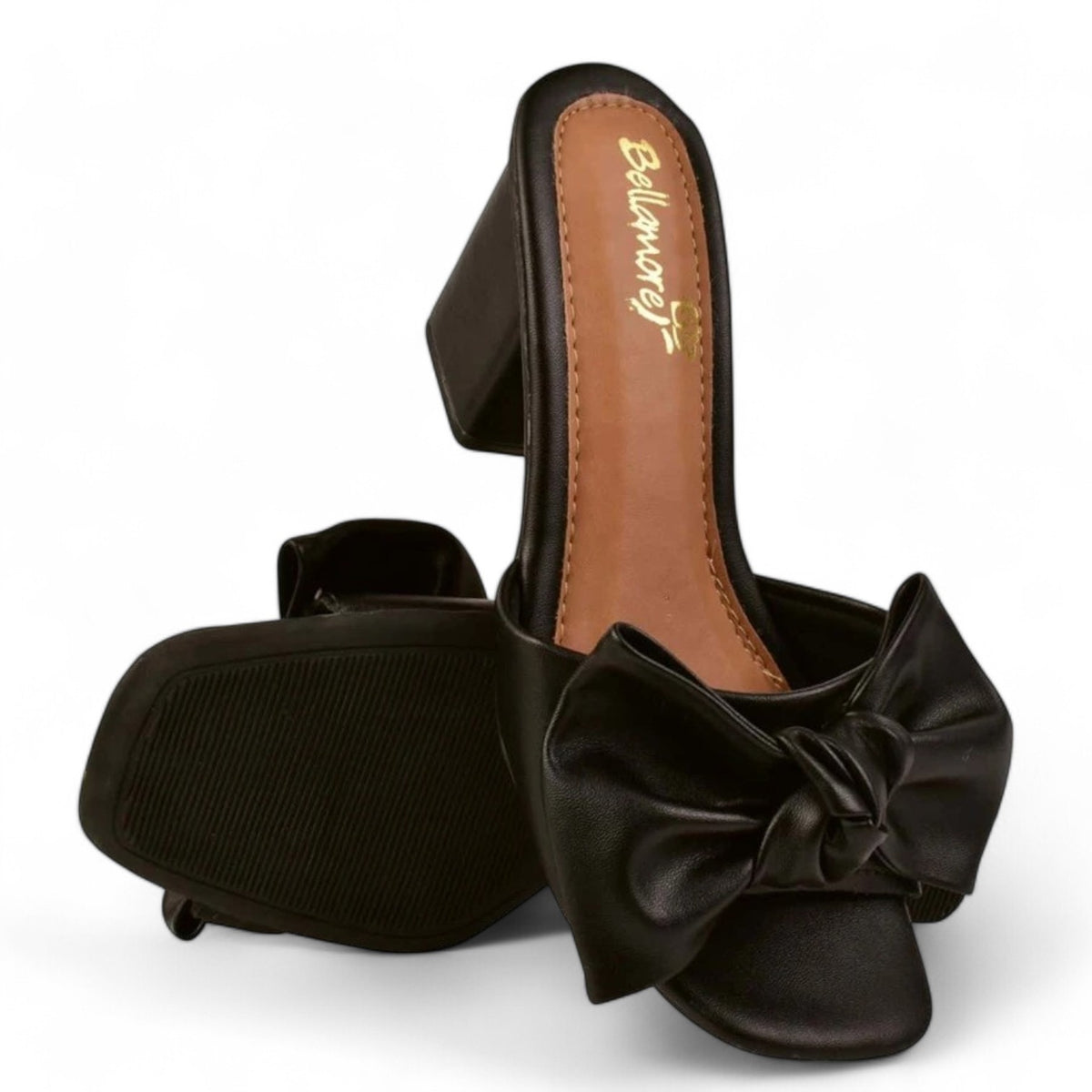Sandália Feminina Preto Salto Bloco Flor