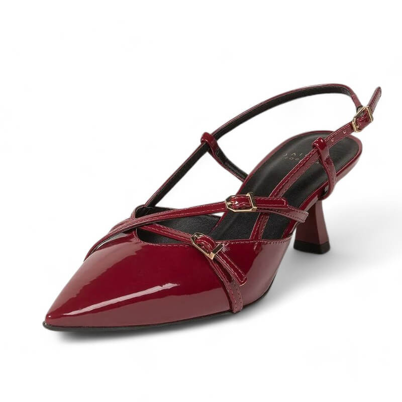 Slingback Feminino de Couro Cereja