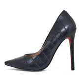 Scarpin Preto Fosco Salto 12 cm Croco