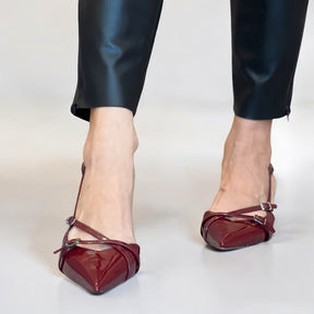 Slingback Feminino de Couro Cereja