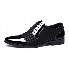 Sapato Oxford Masculino Verniz Preto/Azul – Elegância Clássica